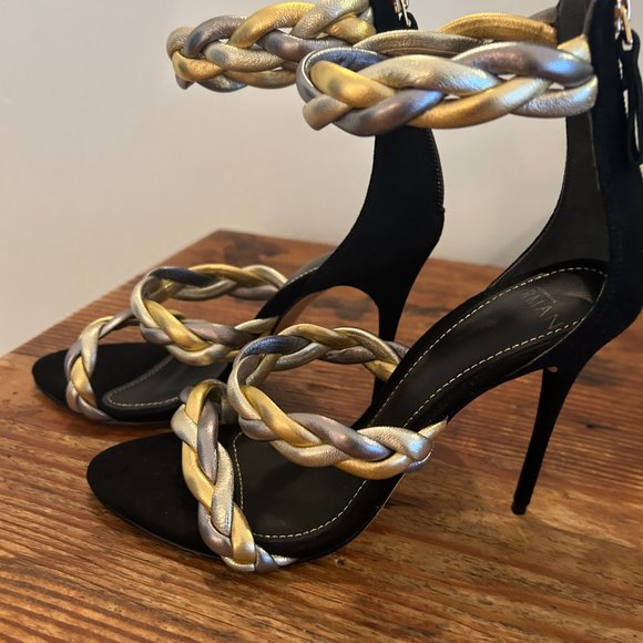 ALEXANDRE BIRMAN SELENA  Metallic Leather Braided Sandals - Picture 2 of 6